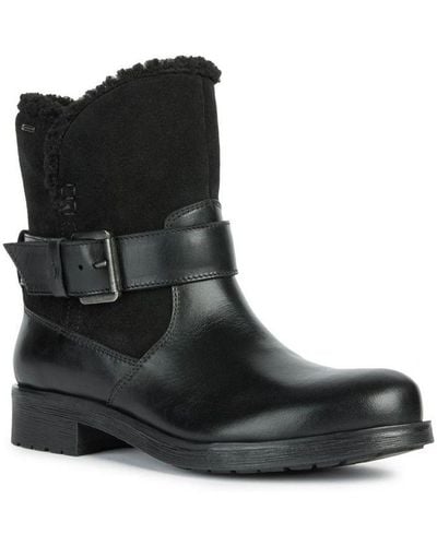 Geox Black 'd Rawelle B' Abx A Leather Ankle Boots