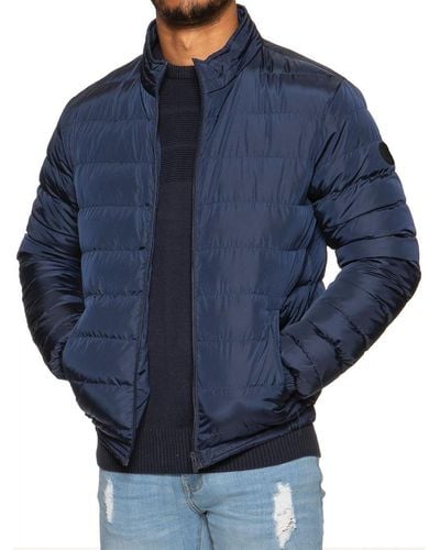 Kruze By Enzo Quilted Zip Up Jacket - Blue