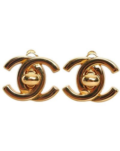 Chanel Vintage Cc Turn Lock Clip-on Earrings Gold Brass - Metallic