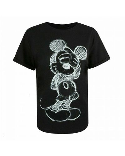 Disney Ladies Shy Mickey Mouse T-Shirt (/) Cotton - Black
