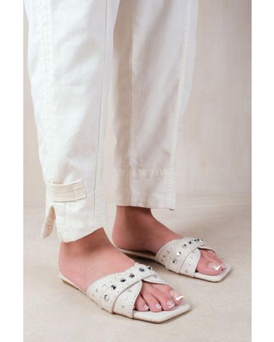 Where's That From 'Saturn' Double Cross Over Strap Flat Sandals With Stud Details - Natural