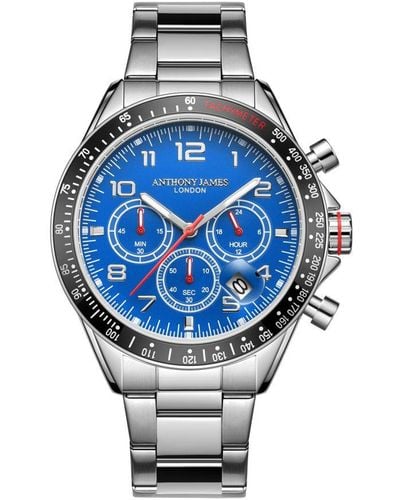Anthony James Hand Assembled Tachymeter Chrono Steel Blue Stainless Steel - Grey