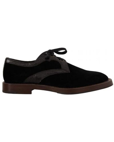 Dolce & Gabbana Velvet Exotic Leather Shoes - Black