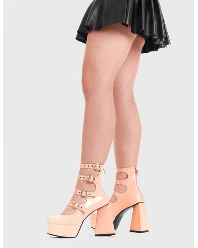 LAMODA Platform Boots True Romance Roundtoe High Heel With Straps & Buckles - Pink