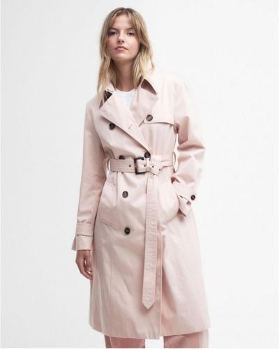 Barbour Greta Long Showerproof Trenchcoat Cotton - Pink