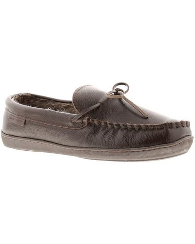 Hush Puppies Ace Leather Memory Foam Slippers - Brown