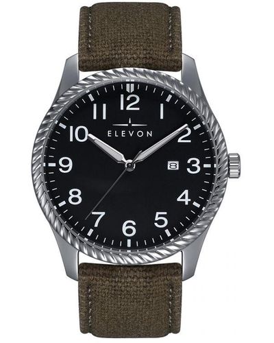 Elevon Watches Crosswind Canvas-Overlaid Leather-Band Watch W/ Date - Black