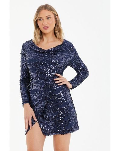 Quiz Sequin Bodycon Mini Dress - Blue