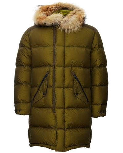 Add Quilted Parka With Detachable Fur Collar - Green