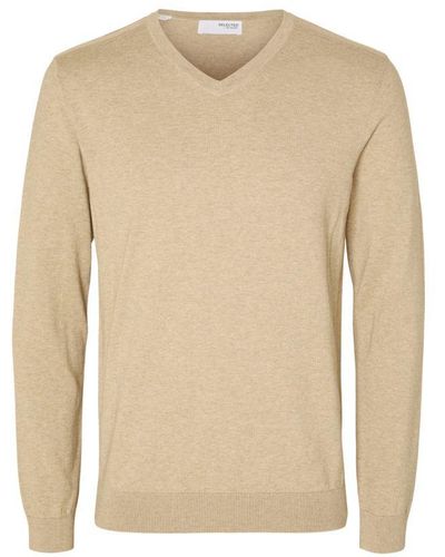 SELECTED Sweaters Berg Pullover V-neck Kelp Beige - Naturel