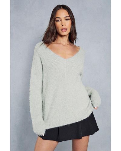 MissPap Knitted Oversized Fluffy Jumper - Grey