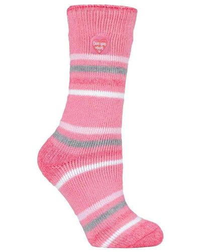 Heat Holders Ladies Warm Fleece Lined Fluffy Thermal Socks For Mum & Grandma - Pink