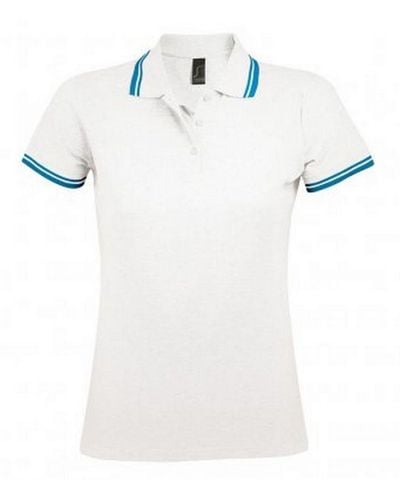 Sol's Pasadena Getipt Korte Mouw Pique Polo Shirt (wit/aqua Blauw)