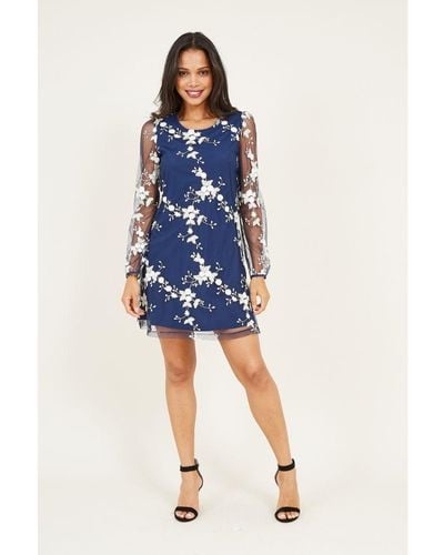 Yumi' Navy Embroidered Lace Mesh Tunic - Blue