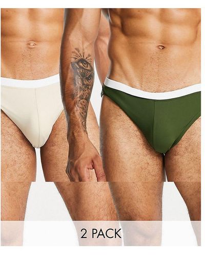 ASOS 2 Pack Swim Briefs With Contrast White Tipping - Green