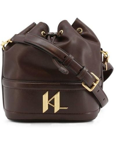 Karl Lagerfeld Leather Drawstring Across-Body Bag - Brown