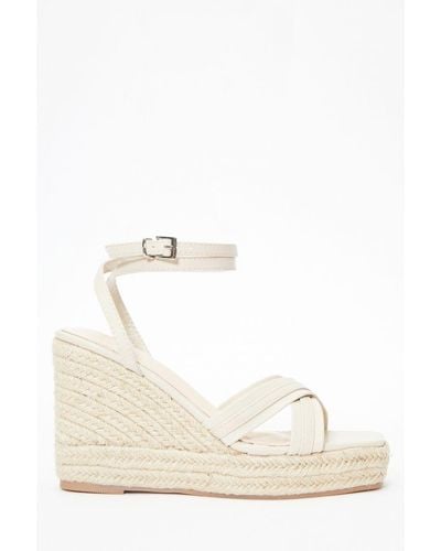 Quiz Nude Cross Strap Wedges - Natural