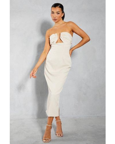 MissPap Linen Look Shaped Bust Midi Dress - White