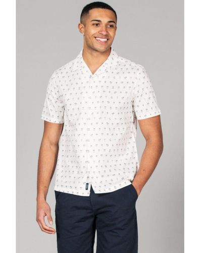 Kensington Eastside Cotton Short Sleeve Button-Up Printed Shirt - White