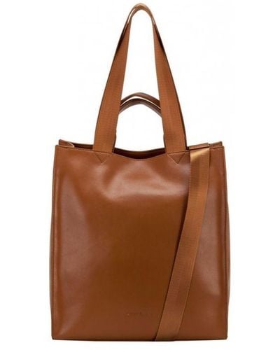Smith & Canova Smooth Leather Tote Shoulder Bag - Brown