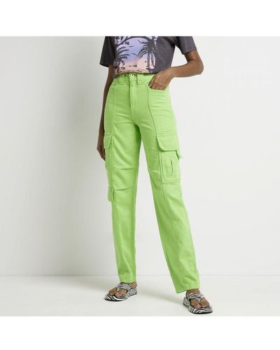 River Island Cargo Jeans Green High Waisted Cotton