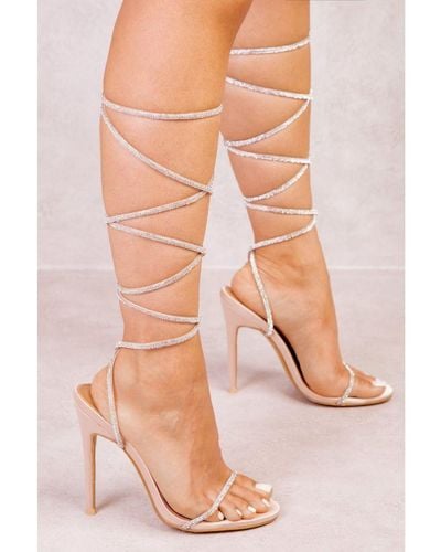 Where's That From Ophelia Diamante Strap Lace Up Tie Leg High Heels - Pink