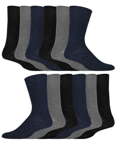IOMI 12 Pair Multipack Gentle Grip Top Diabetic Socks - Blue