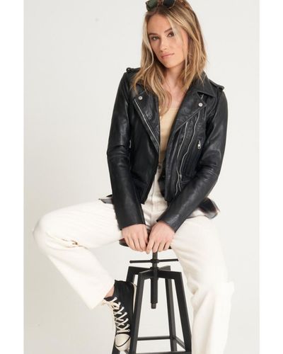 Barneys Originals Tall Beppe Washed Leather Biker Jacket - Black