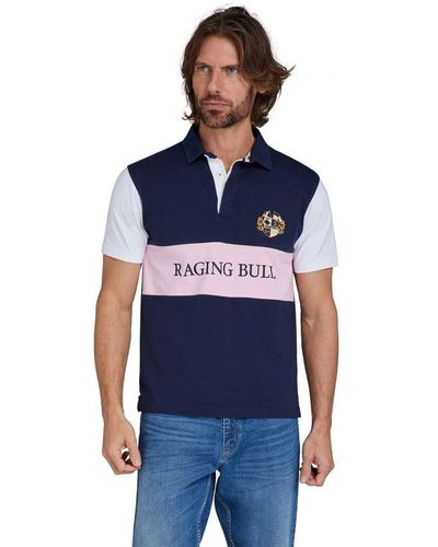 Raging Bull Short Sleeve Cut & Sew Panel Rugby Cotton - Blue