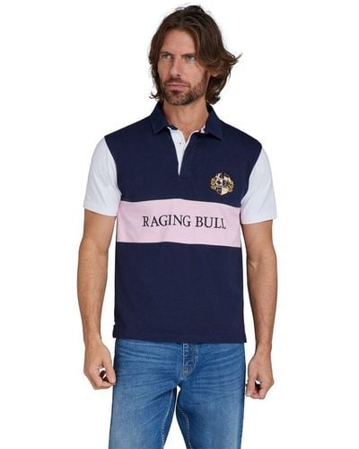 Raging Bull Short Sleeve Cut & Sew Panel Rugby - Blue