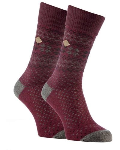 Farah 2 Pack Winter Fairisle Patterned Formal Dress Socks For Boots Cotton - Purple