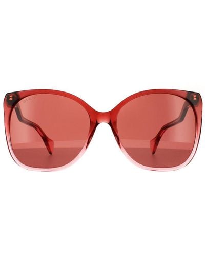 Gucci Rectangle Burgundy Sunglasses - Red