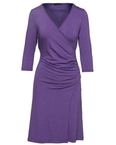 Conquista Faux Wrap Wool Dress - Purple
