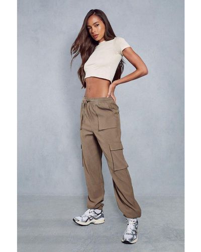 MissPap Relaxed Drawstring Cargo Cuffed Trousers - Grey