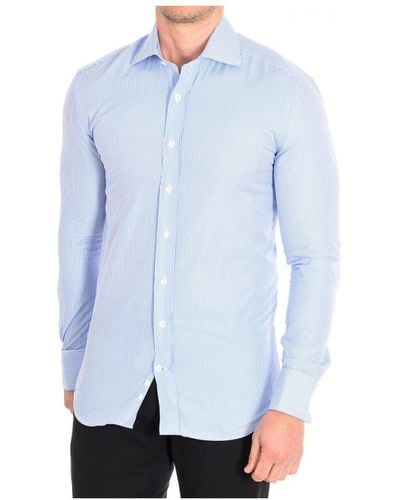 Café Coton Slim Long Sleeve Shirt With Lapel Collar Danielle3 - Blue