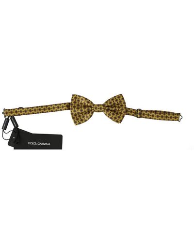 Dolce & Gabbana Mannen Geel Gedessineerde Zijde Verstelbare Hals Papillon Strik - Meerkleurig