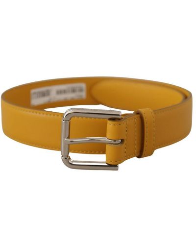 Dolce & Gabbana Leather Tone Logo Metal Buckle Belt - Yellow