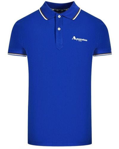 Aquascutum London Tipped Polo Shirt Cotton - Blue