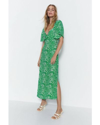 Warehouse Twist Detail Zebra Printed Midi Dress - Green