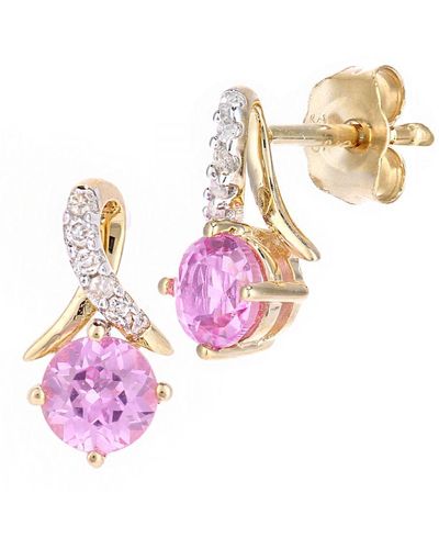 DIAMANT L'ÉTERNEL 9Ct 0.8Ct Created Sapphire And 0.05Ct Diamond Earrings - Pink