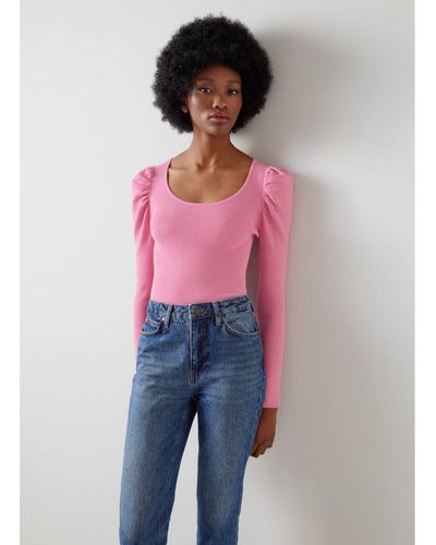 LK Bennett Rita Knitted Tops, Bright Viscose - Pink
