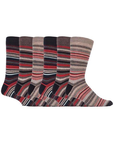 Sock Snob 6 Pack Colourful Striped Patterned Dress Cotton Socks - Red