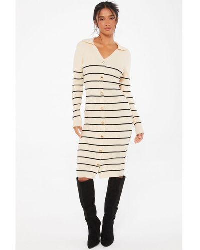 Quiz Stripe Knitted Midi Dress Viscose - White