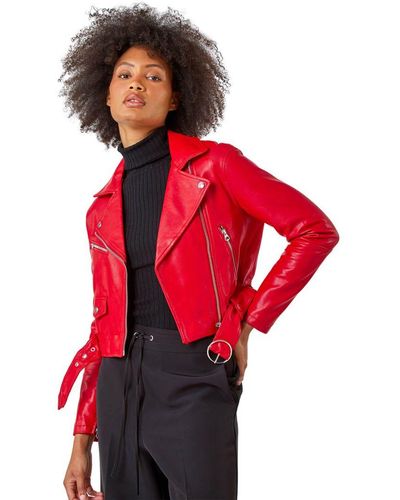 D.u.s.k Cropped Faux Leather Biker Jacket - Red