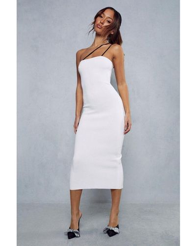 MissPap Premium Knitted Contrast Strap Midi Dress - White