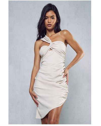 MissPap Twist Front Asymmetric Hem Mini Dress - White