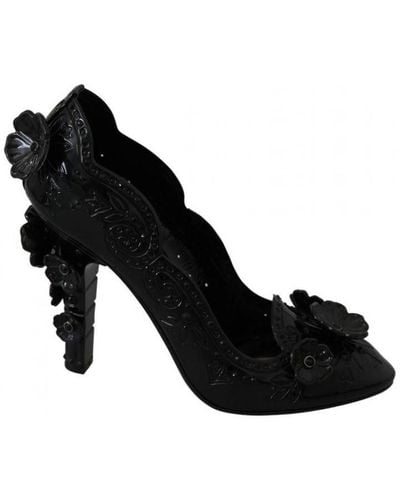 Dolce & Gabbana Floral Crystal Cinderella Heels Shoes - Black