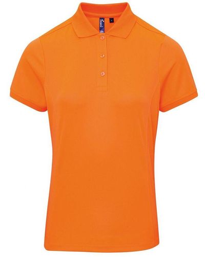 PREMIER Ladies Coolchecker Short Sleeve Pique Polo T-Shirt (Neon) - Orange