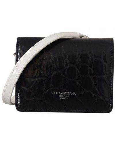 Dolce & Gabbana Blue White Caiman Leather Strap Card Holder Wallet - Black