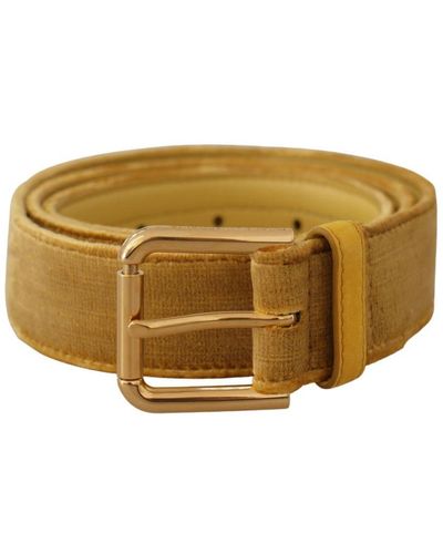 Dolce & Gabbana Authentic Velvet Belt With Gold Logo Buckle - Yellow
